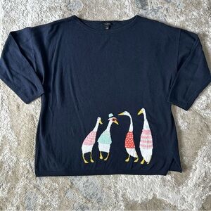 Talbots Knit Sweater Navy with Geese / Ducks